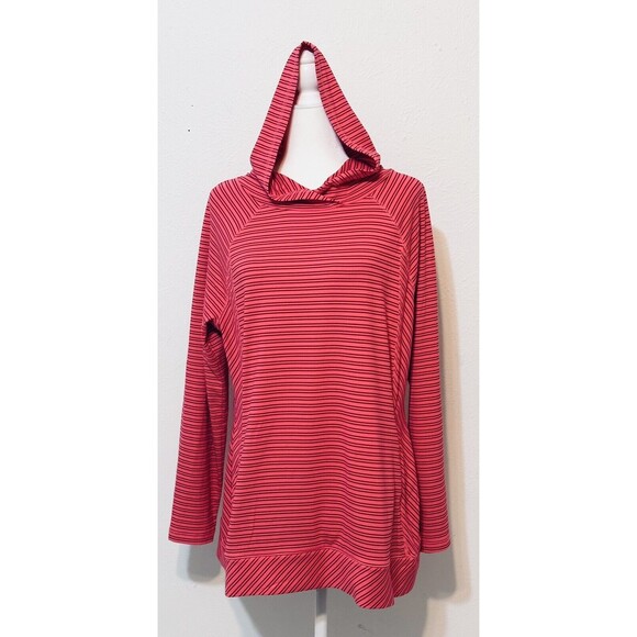 T By Talbots Women Size L Striped Split Neck Long Sleeve Hoodie Athleisure - Picture 1 of 11